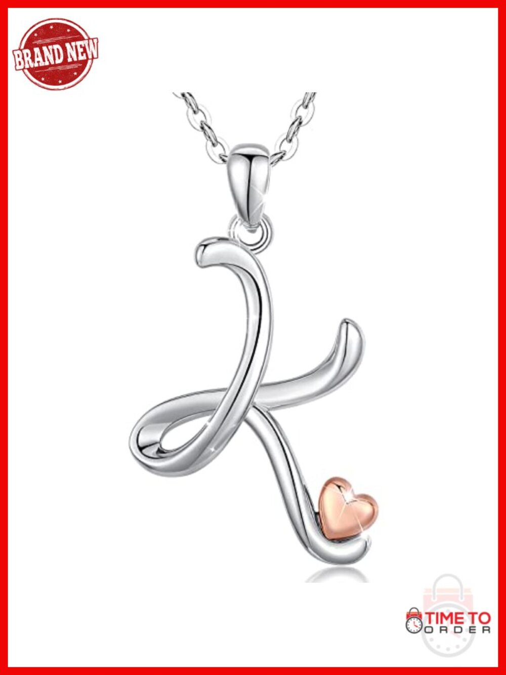 925 Sterling Silver Initial Pendant Necklace with Rose Gold Heart, 18 Inch Chain